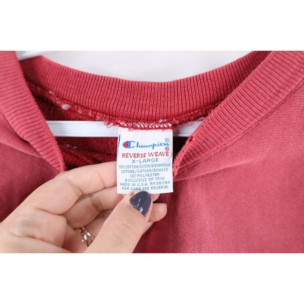 Vintage 80s Champion Reverse Weave XL Thrashed Crewneck Sweatshirt Raspberry USA - Picture 11 of 15